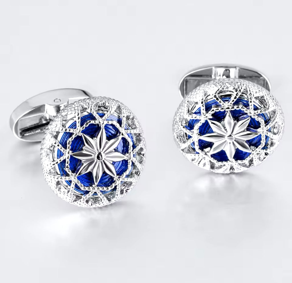 Pattern Blue Enamel Cufflinks