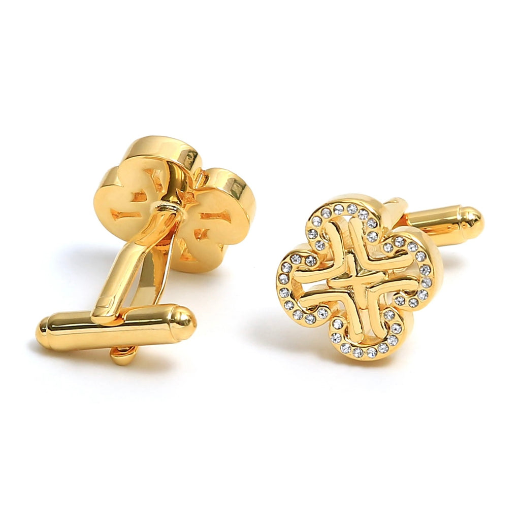 Rhinestone Clover Button Formal Cufflinks