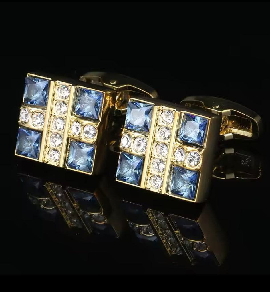 Gold Square blue crystal cufflinks