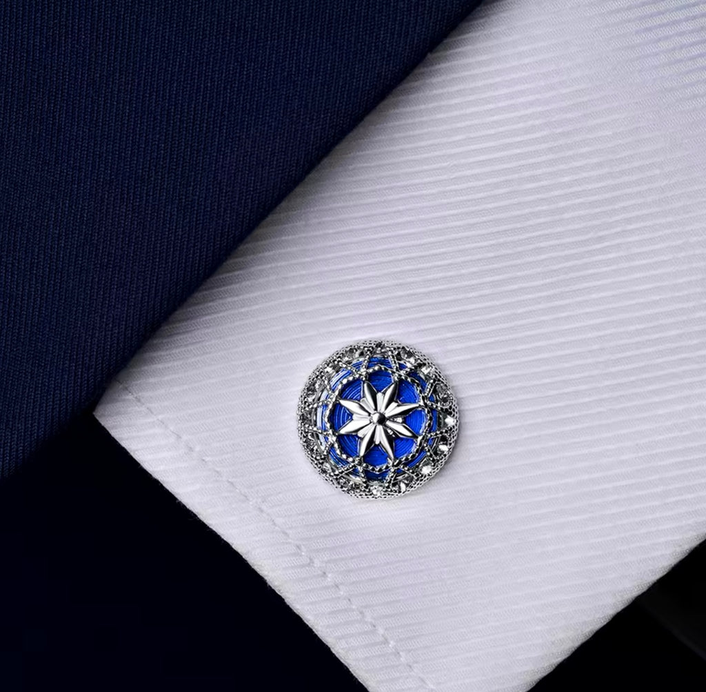 Pattern Blue Enamel Cufflinks