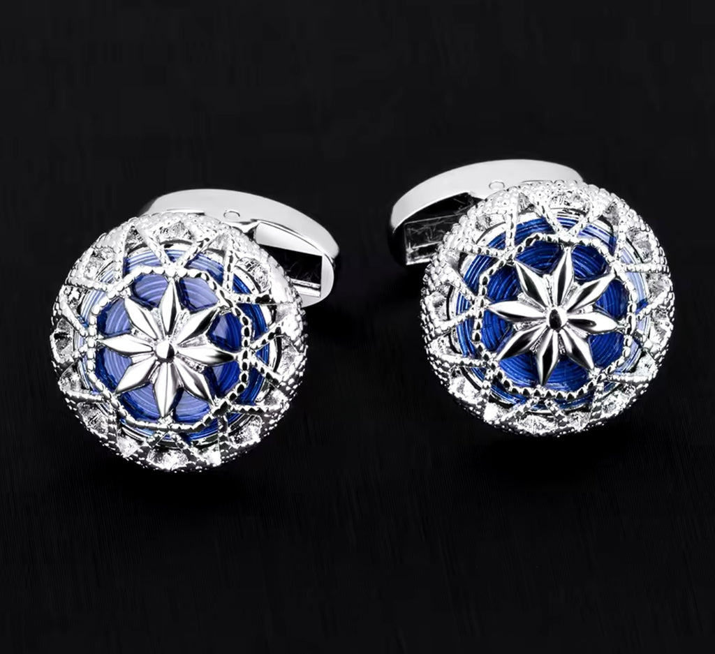 Pattern Blue Enamel Cufflinks