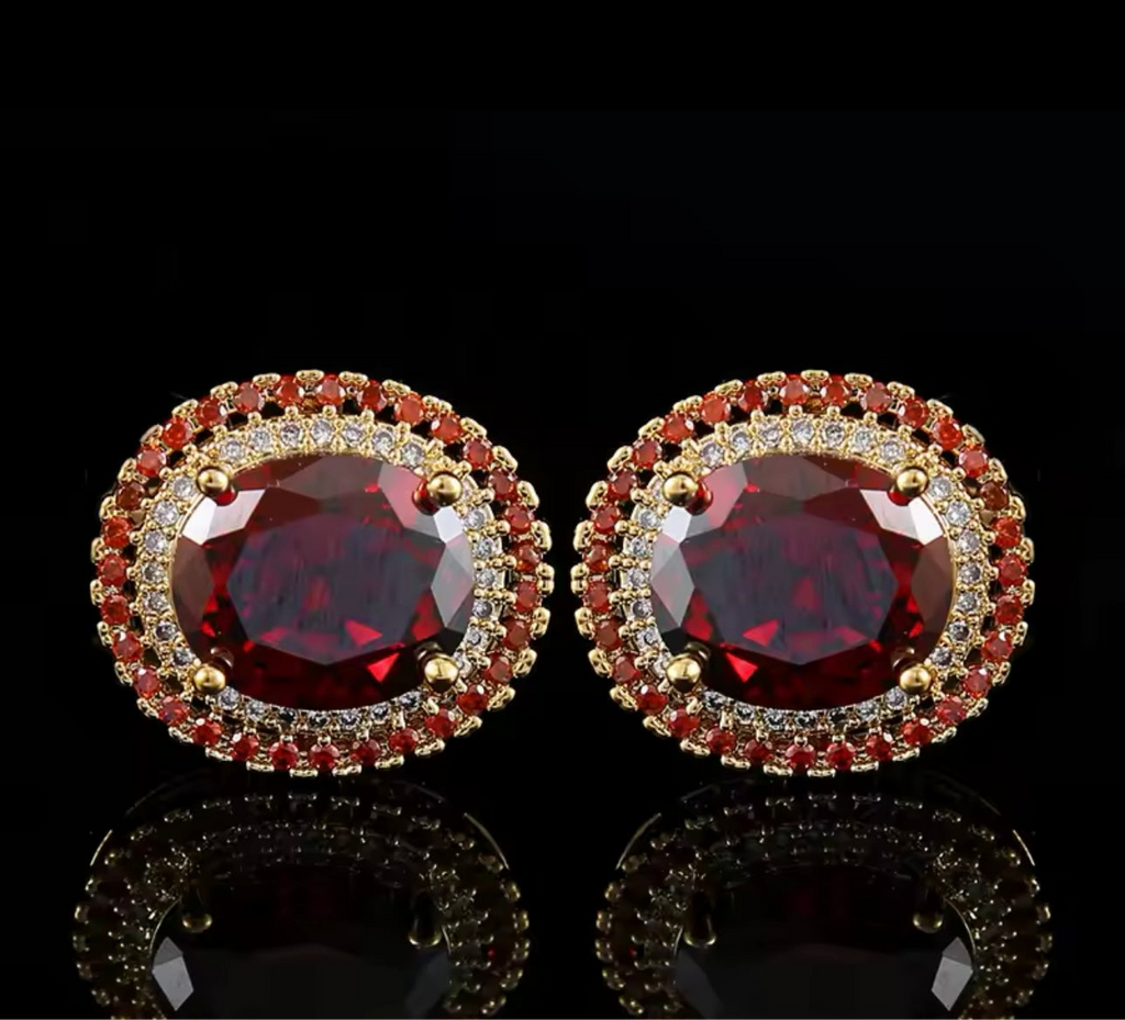 Crystal gold red round cufflinks