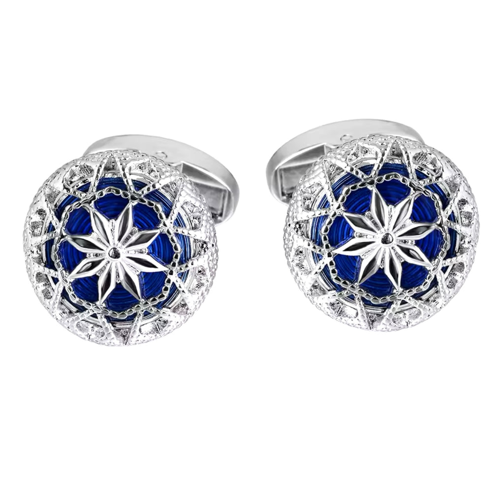 Pattern Blue Enamel Cufflinks