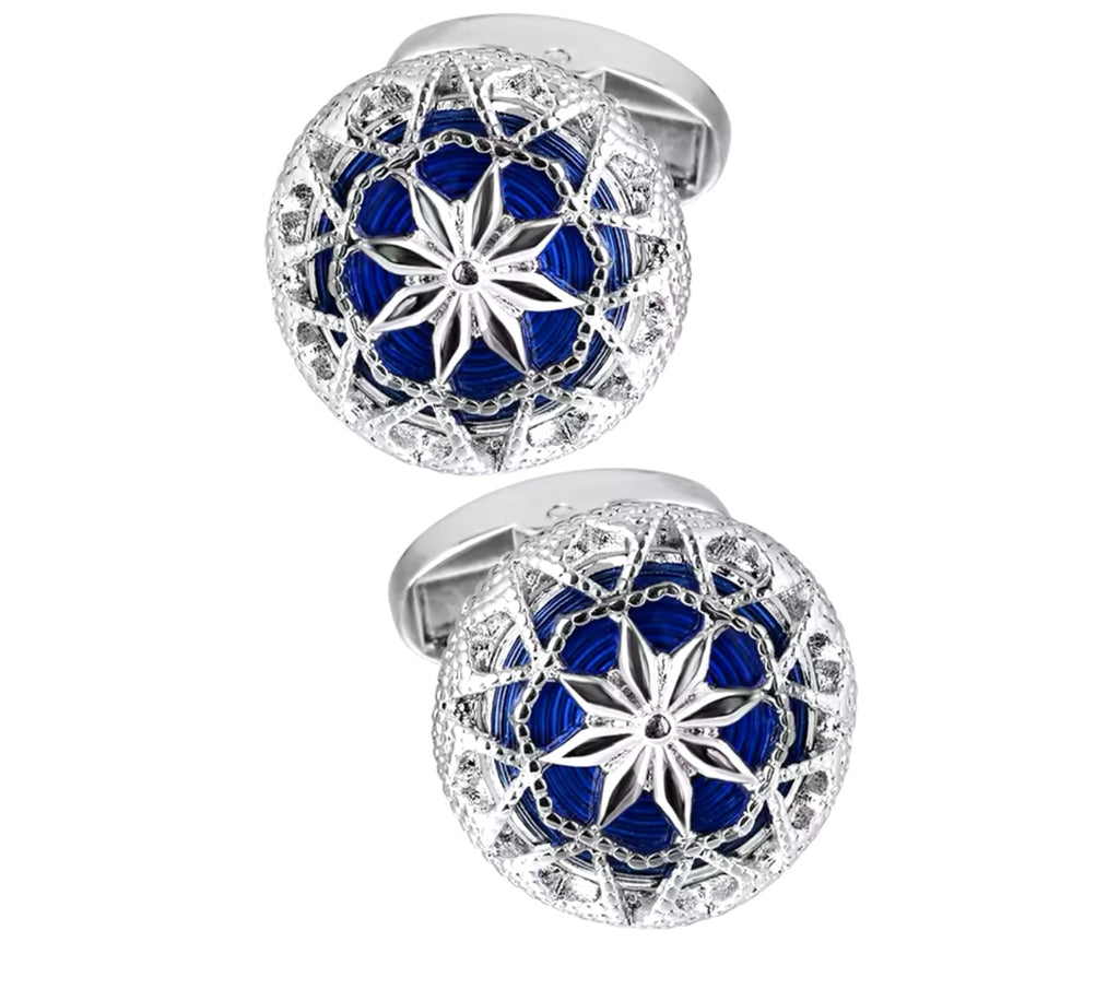 Pattern Blue Enamel Cufflinks