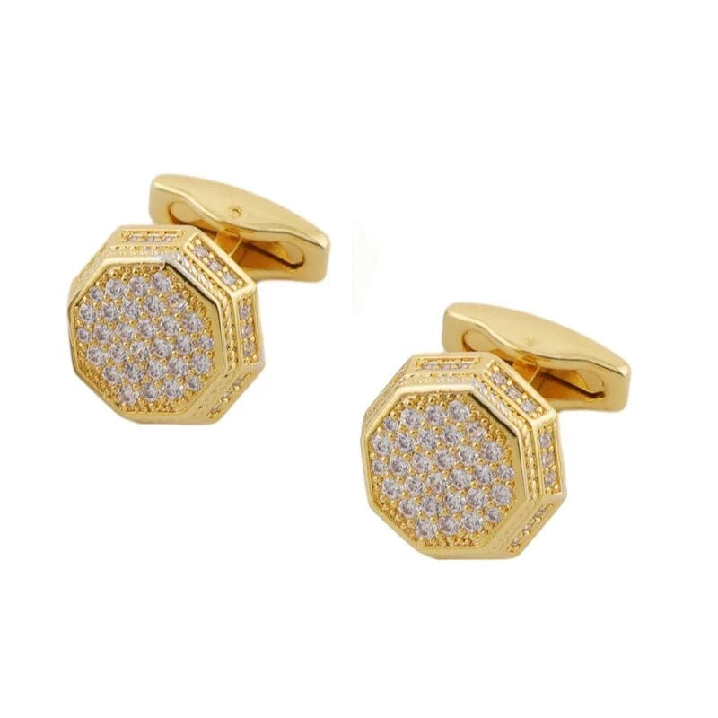 FRENCH RHINESTONE GOLD CRYSTAL CUFFLINKS