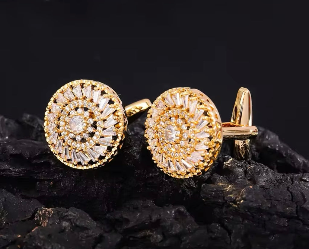 Crystal gold white round cufflinks