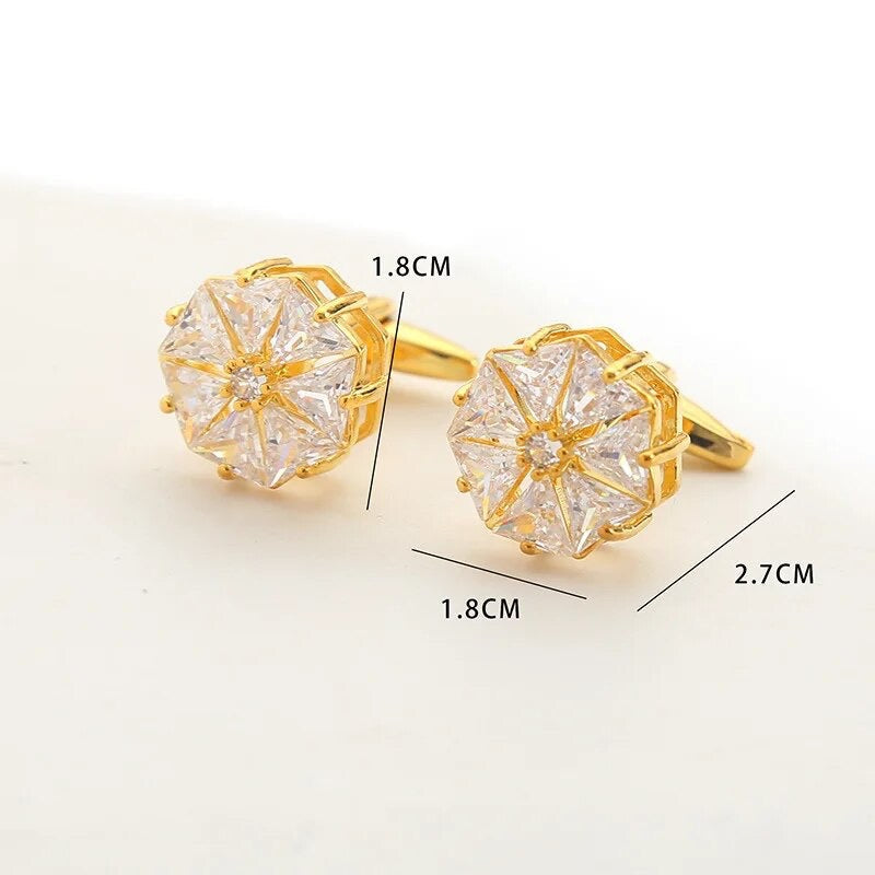 CRYSTAL RHINESTONE GOLD CUFFLINKS