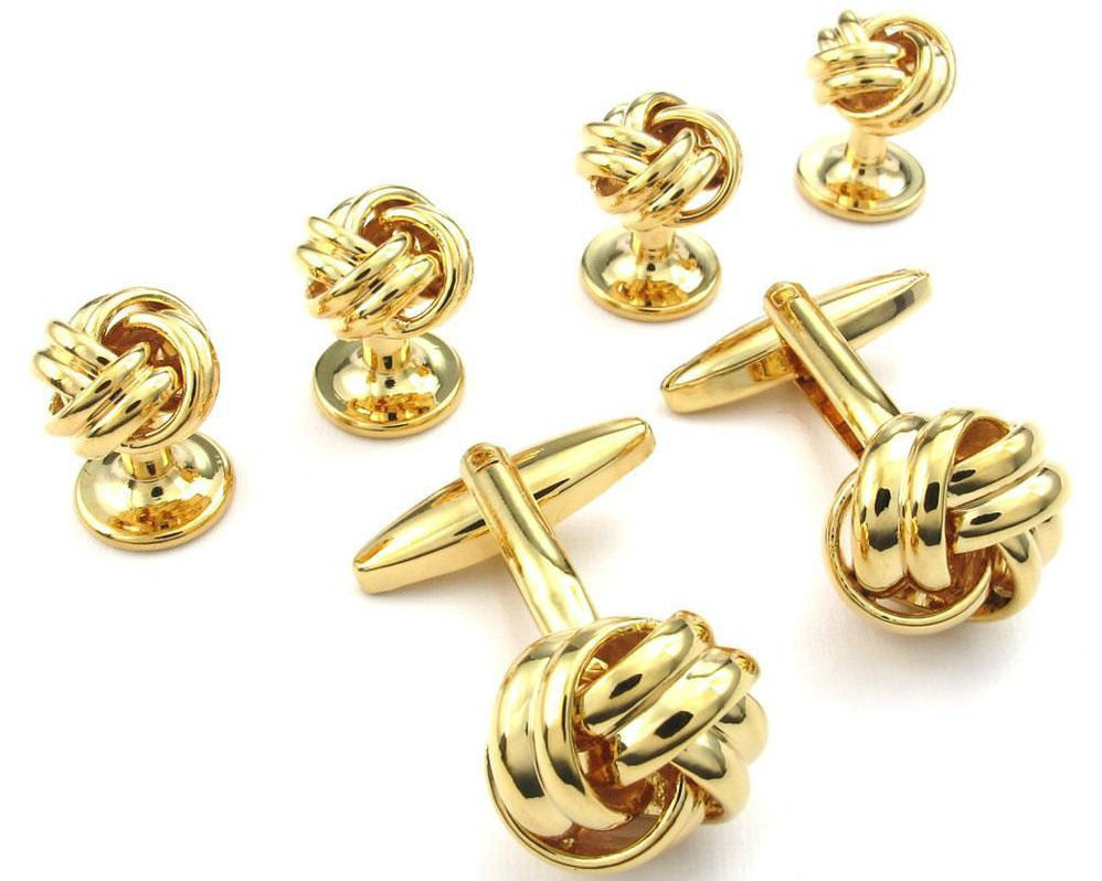 Gold Love Knot Cufflinks and Studs Set