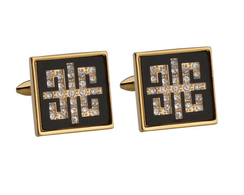 Gold Square blue crystal cufflinks