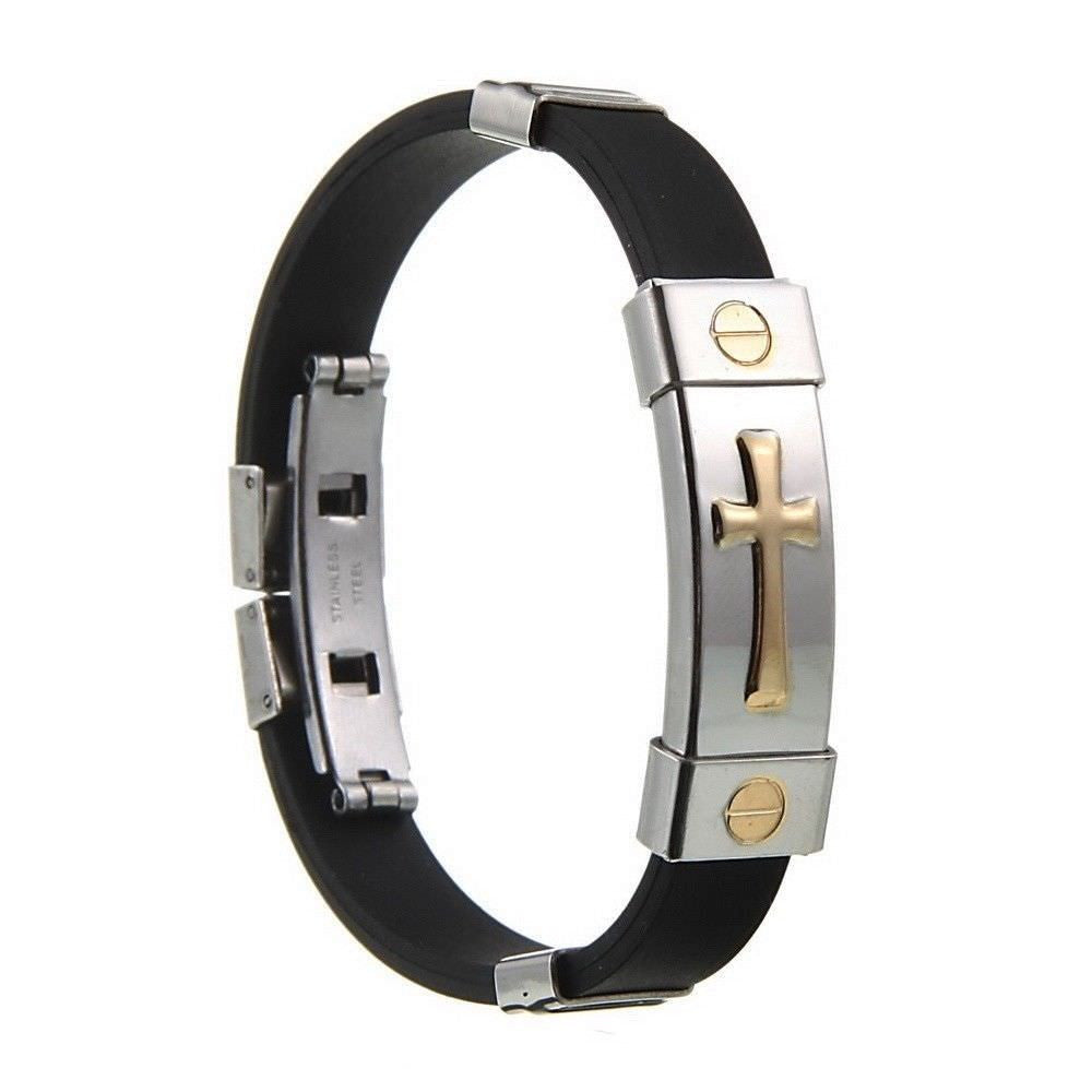 Men's Gold Cross Titanium Steel Chain Bracelet