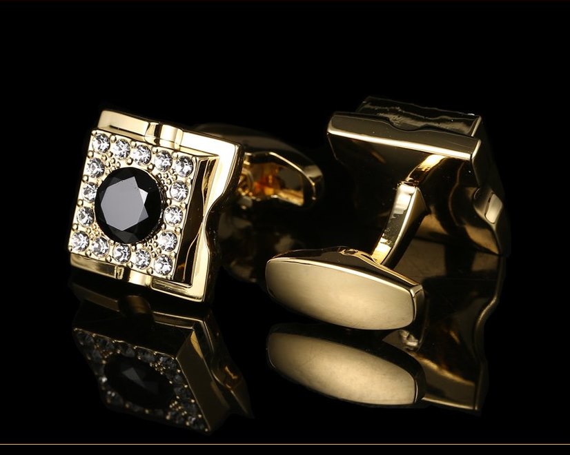 GOLD SQUARE CRYSTAL CUFFLINKS