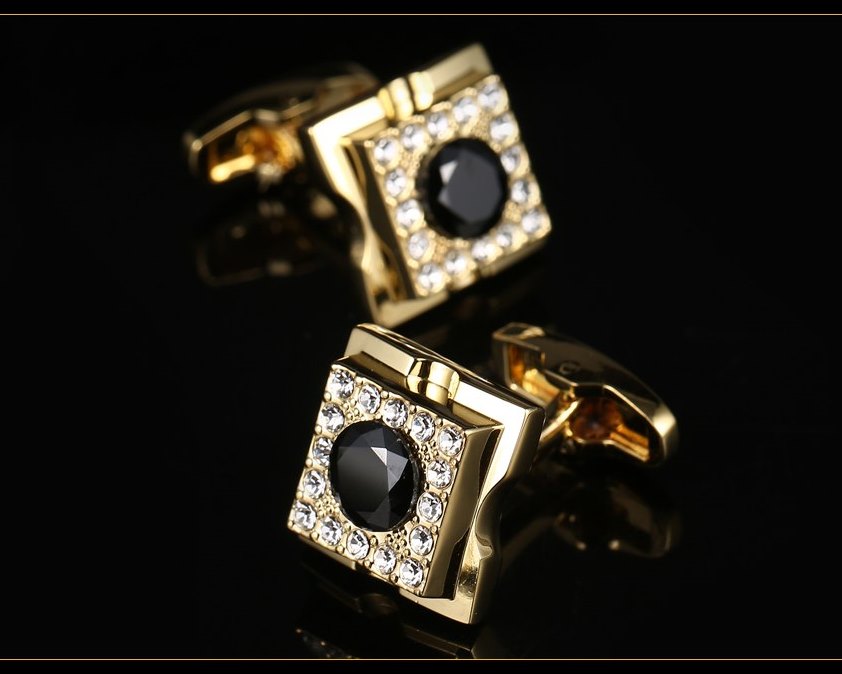 GOLD SQUARE CRYSTAL CUFFLINKS