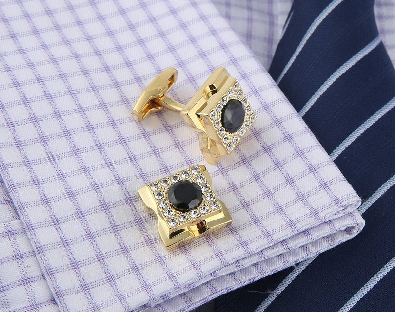 GOLD SQUARE CRYSTAL CUFFLINKS