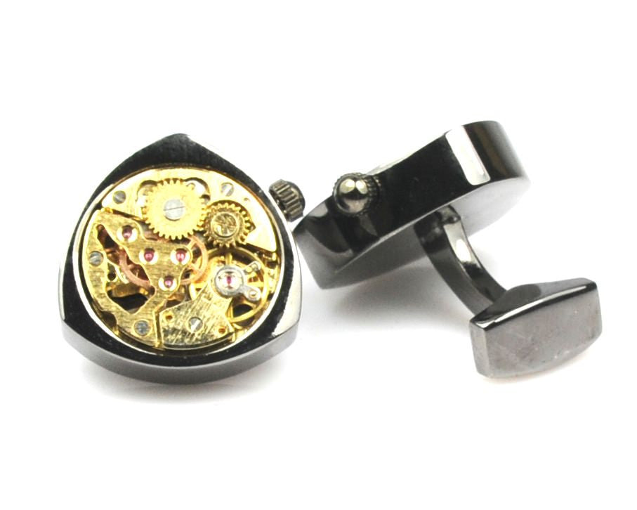 Steampunk Black Triangle Watch Movement Cufflinks