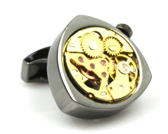 Steampunk Black Triangle Watch Movement Cufflinks
