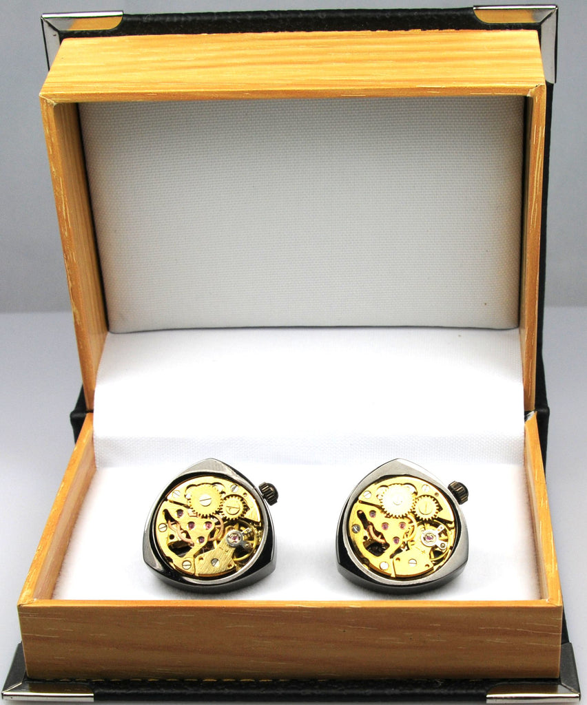 Steampunk Black Triangle Watch Movement Cufflinks