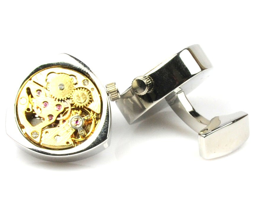 Steampunk Silver Triangle Watch Movement Cufflinks