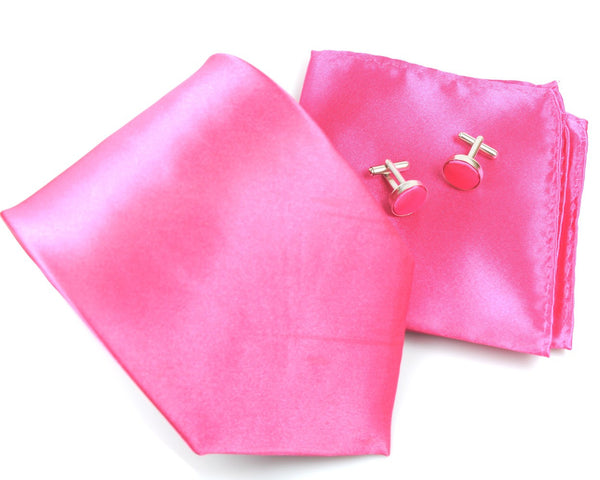 Pink Tie, handkerchief, cufflinks, 100% Silk – vip cufflinks