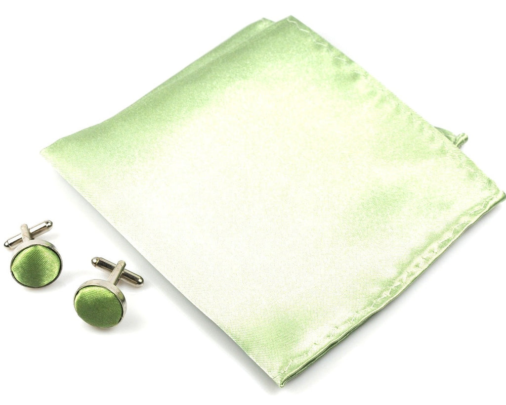 Green Tie, handkerchief, cufflinks, 100% Silk