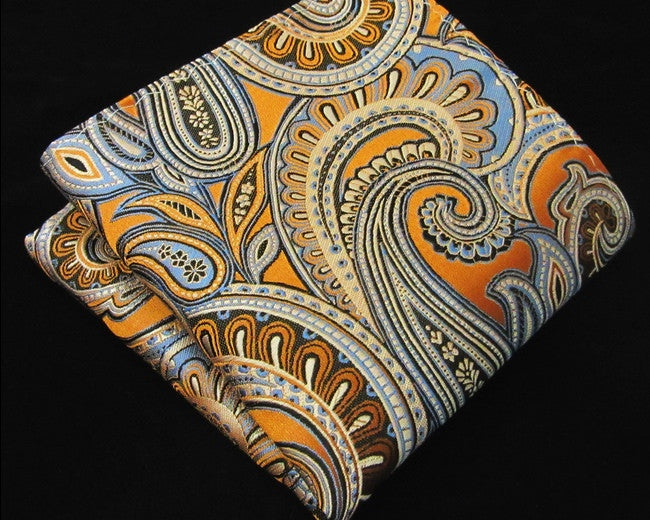 Paisley Floral Gold Blue Handkerchief