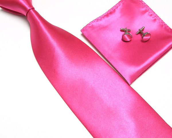 Pink Tie, handkerchief, cufflinks, 100% Silk – vip cufflinks