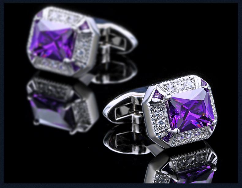 PURPLE CRYSTAL SILVER CUFFLINKS