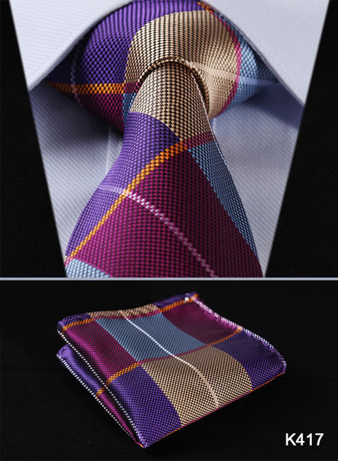 Orange Navy Blue Floral 100% Silk Tie Necktie Set