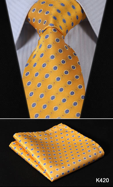 Orange Navy Blue Floral 100% Silk Tie Necktie Set