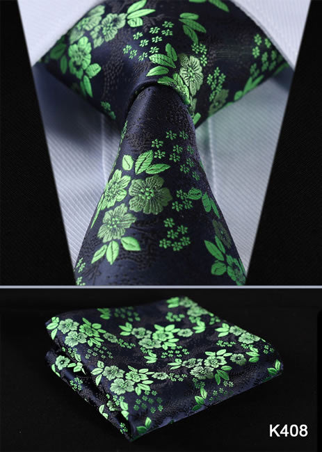 Orange Navy Blue Floral 100% Silk Tie Necktie Set
