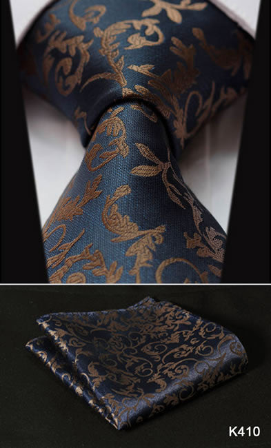 Orange Navy Blue Floral 100% Silk Tie Necktie Set