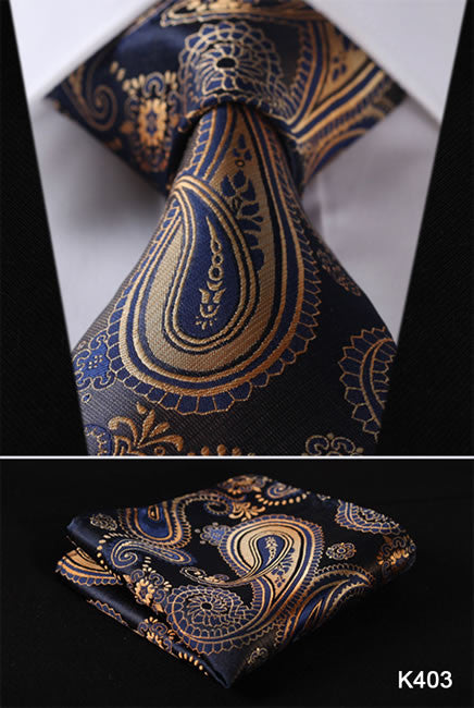 Orange Navy Blue Floral 100% Silk Tie Necktie Set