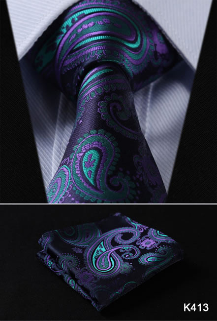 Orange Navy Blue Floral 100% Silk Tie Necktie Set