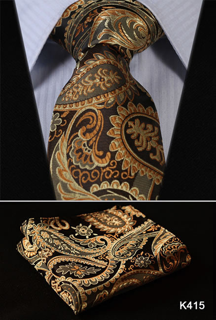 Orange Navy Blue Floral 100% Silk Tie Necktie Set