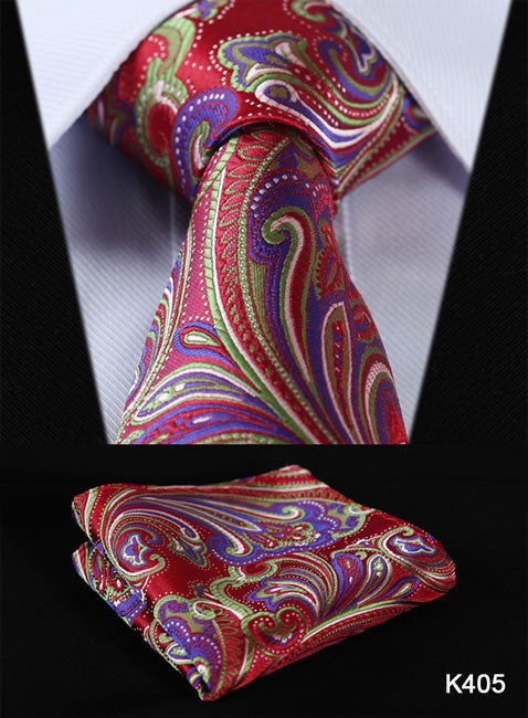 Orange Navy Blue Floral 100% Silk Tie Necktie Set