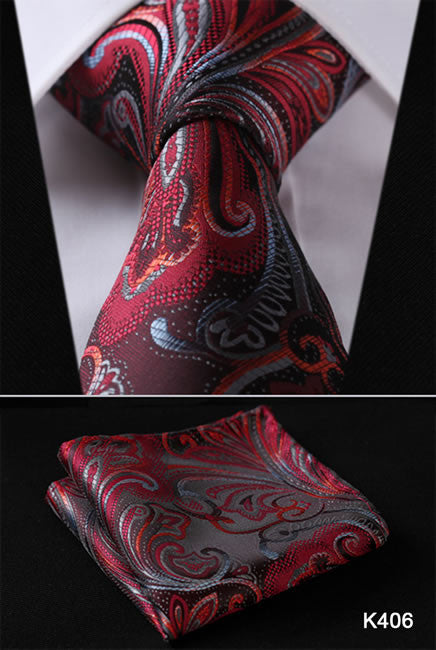 Orange Navy Blue Floral 100% Silk Tie Necktie Set