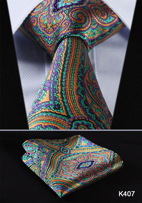 Orange Navy Blue Floral 100% Silk Tie Necktie Set