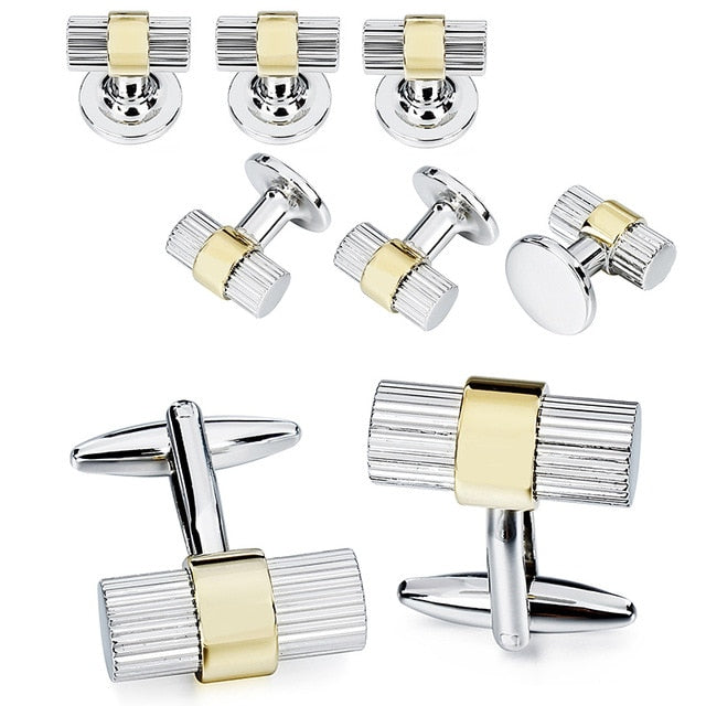 Black gun and Silver Rhodium Cylinder Cufflinks Tuxedo Studs Set