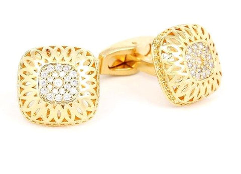 Crystal gold round cufflinks