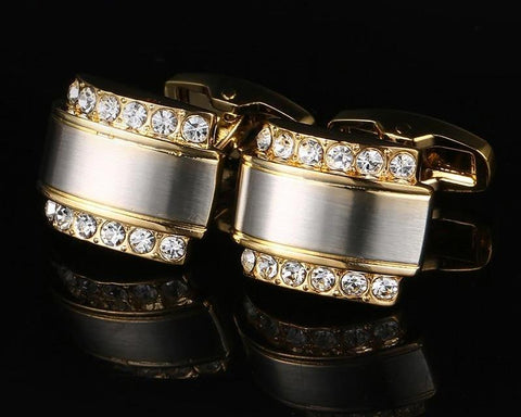 Crystal gold round cufflinks