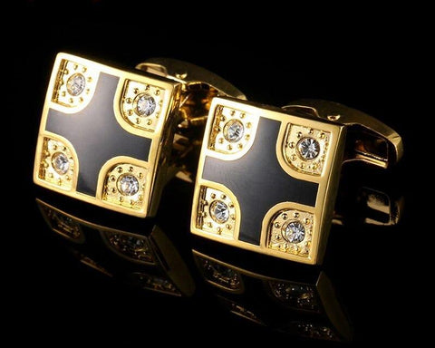 Gold Square blue crystal cufflinks