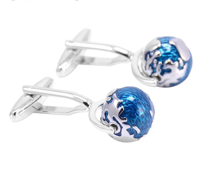 Blue globe silver cufflinks