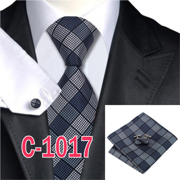 20 Style Mens Tie Set Fashion Plaid Silk Neck Tie Hanky Cuff links for Business Wedding Suit Jacquard Woven Ties for Men