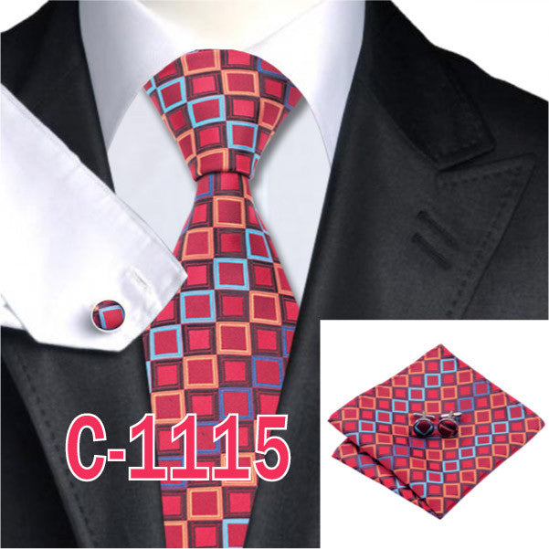 20 Style Mens Tie Set Fashion Plaid Silk Neck Tie Hanky Cuff links for Business Wedding Suit Jacquard Woven Ties for Men