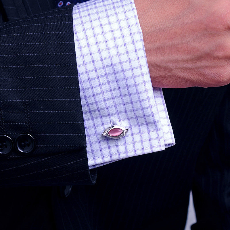Pink stone silver cufflinks