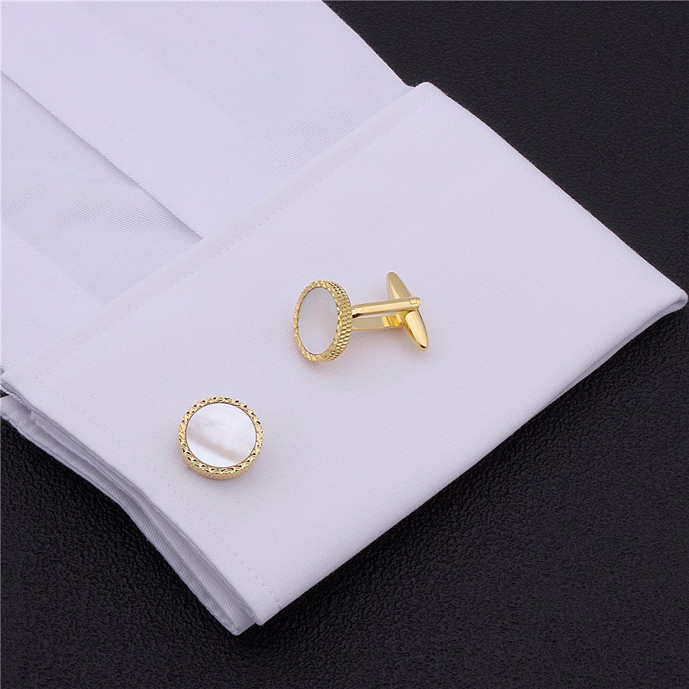 Gold round Pearl Cufflinks