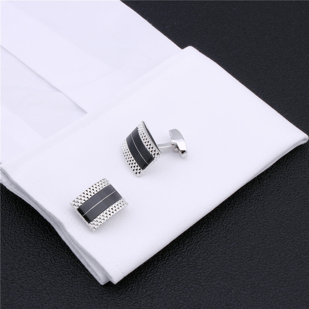 Silver black stone cufflinks