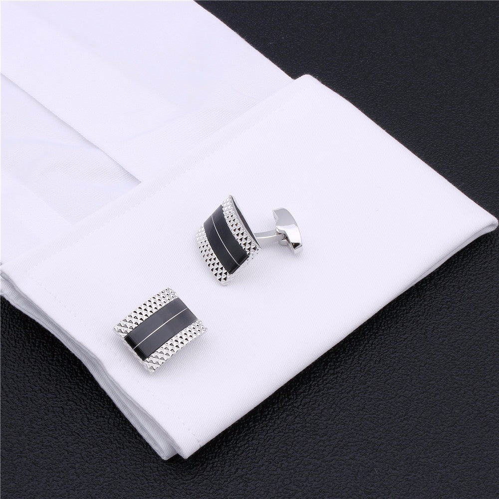 Silver black stone cufflinks