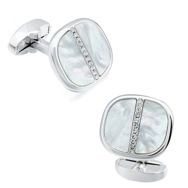 Silver Mother Of Pearl Crystal Cufflinks