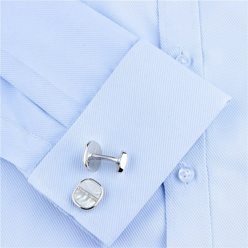Silver Mother Of Pearl Crystal Cufflinks