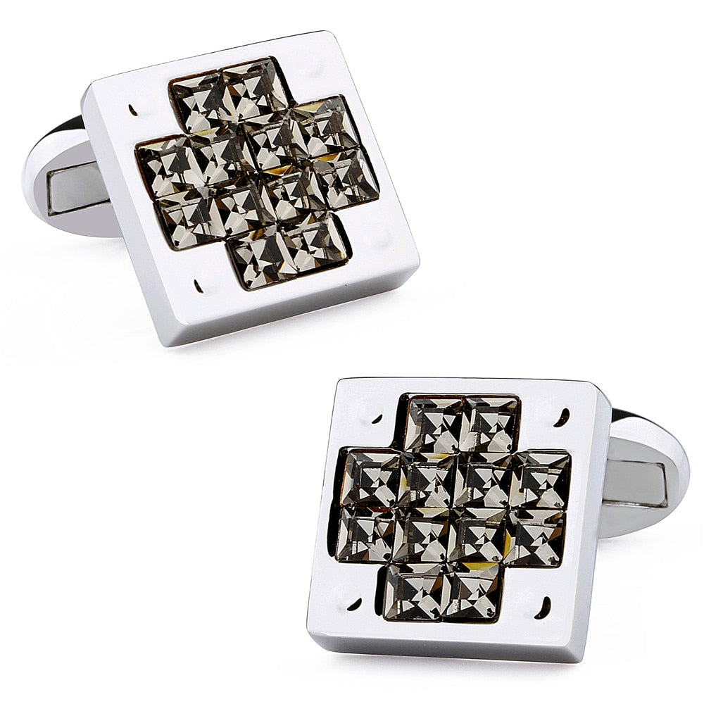 Square Crystal Cross Cufflinks